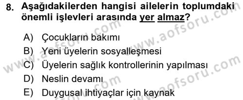 Sosyal Hizmet Kuruluşları Dersi 2018 - 2019 Yılı (Vize) Ara Sınav Soruları 8. Soru