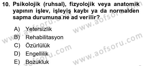 Sosyal Hizmet Kuruluşları Dersi 2018 - 2019 Yılı Yaz Okulu Sınav Soruları 10. Soru