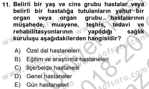 Sosyal Hizmet Kuruluşları Dersi 2018 - 2019 Yılı Yaz Okulu Sınav Soruları 11. Soru
