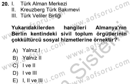 Sosyal Hizmet Kuruluşları Dersi 2018 - 2019 Yılı Yaz Okulu Sınav Soruları 20. Soru
