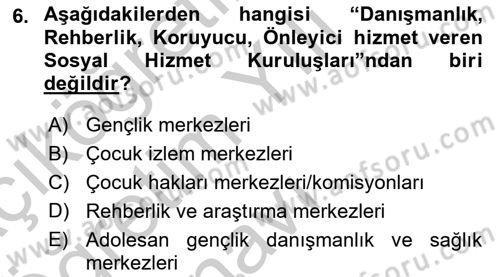 Sosyal Hizmet Kuruluşları Dersi 2018 - 2019 Yılı Yaz Okulu Sınav Soruları 6. Soru