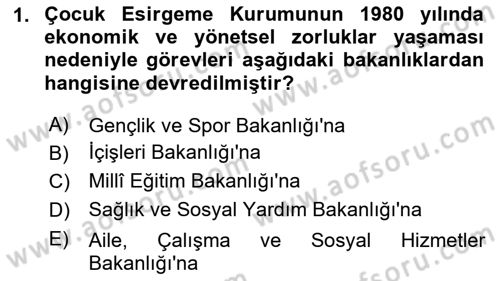 Sosyal Hizmet Kuruluşları Dersi 2020 - 2021 Yılı Yaz Okulu Sınav Soruları 1. Soru
