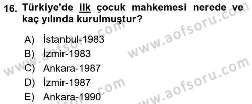 Sosyal Hizmet Kuruluşları Dersi 2020 - 2021 Yılı Yaz Okulu Sınav Soruları 16. Soru