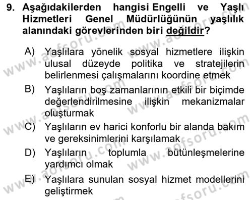 Sosyal Hizmet Kuruluşları Dersi 2020 - 2021 Yılı Yaz Okulu Sınav Soruları 9. Soru