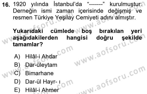 Sosyal Hizmet Kuruluşları Dersi 2021 - 2022 Yılı (Final) Dönem Sonu Sınav Soruları 16. Soru