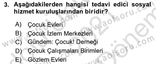 Sosyal Hizmet Kuruluşları Dersi 2021 - 2022 Yılı (Final) Dönem Sonu Sınav Soruları 3. Soru