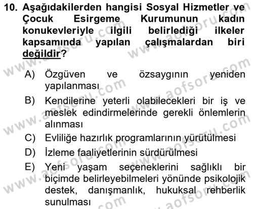 Sosyal Hizmet Kuruluşları Dersi 2023 - 2024 Yılı (Vize) Ara Sınav Soruları 10. Soru