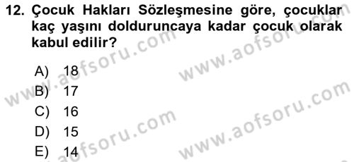 Sosyal Hizmet Kuruluşları Dersi 2023 - 2024 Yılı (Vize) Ara Sınav Soruları 12. Soru