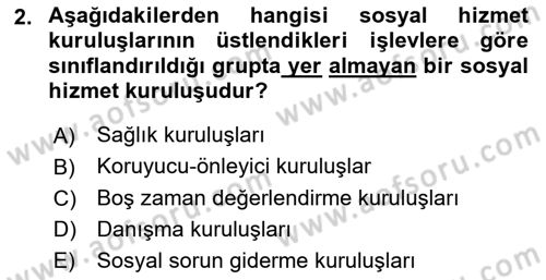 Sosyal Hizmet Kuruluşları Dersi 2023 - 2024 Yılı (Vize) Ara Sınav Soruları 2. Soru