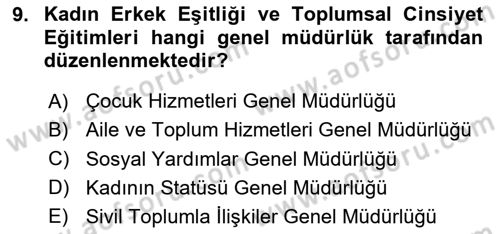 Sosyal Hizmet Kuruluşları Dersi 2023 - 2024 Yılı (Vize) Ara Sınav Soruları 9. Soru