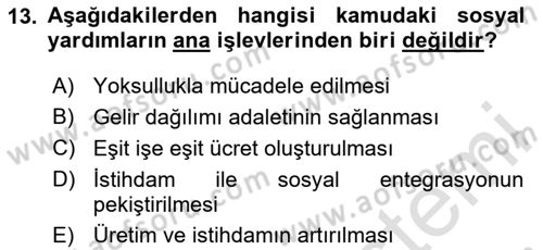 Sosyal Hizmet Kuruluşları Dersi 2023 - 2024 Yılı (Final) Dönem Sonu Sınav Soruları 13. Soru