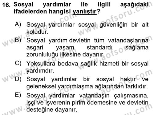 Sosyal Hizmet Kuruluşları Dersi 2023 - 2024 Yılı (Final) Dönem Sonu Sınav Soruları 16. Soru
