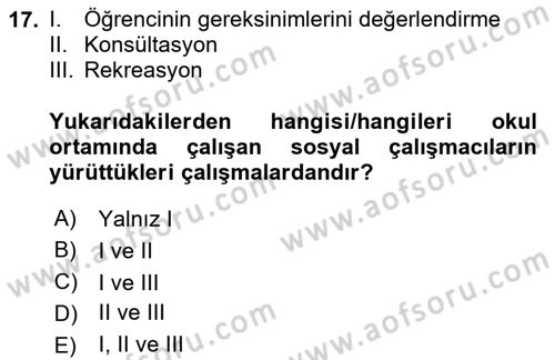 Sosyal Hizmet Kuruluşları Dersi 2023 - 2024 Yılı (Final) Dönem Sonu Sınav Soruları 17. Soru