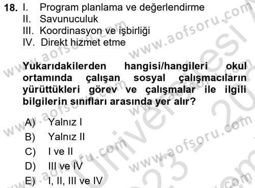 Sosyal Hizmet Kuruluşları Dersi 2023 - 2024 Yılı (Final) Dönem Sonu Sınav Soruları 18. Soru