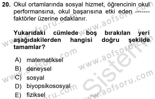 Sosyal Hizmet Kuruluşları Dersi 2023 - 2024 Yılı (Final) Dönem Sonu Sınav Soruları 20. Soru
