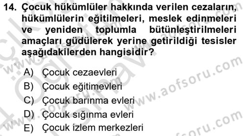 Sosyal Hizmet Kuruluşları Dersi 2023 - 2024 Yılı Yaz Okulu Sınav Soruları 14. Soru