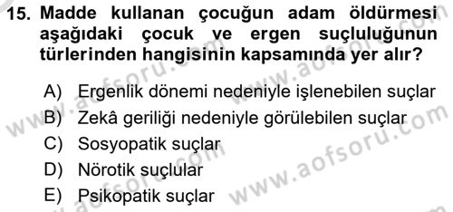 Sosyal Hizmet Kuruluşları Dersi 2023 - 2024 Yılı Yaz Okulu Sınav Soruları 15. Soru