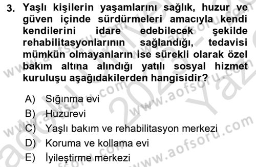Sosyal Hizmet Kuruluşları Dersi 2023 - 2024 Yılı Yaz Okulu Sınav Soruları 3. Soru