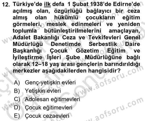 Sosyal Hizmet Kuruluşları Dersi 2024 - 2025 Yılı (Final) Dönem Sonu Sınav Soruları 12. Soru