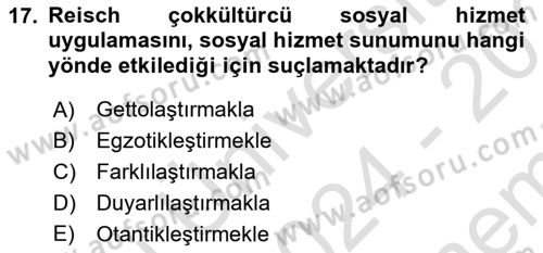 Sosyal Hizmet Kuruluşları Dersi 2024 - 2025 Yılı (Final) Dönem Sonu Sınav Soruları 17. Soru