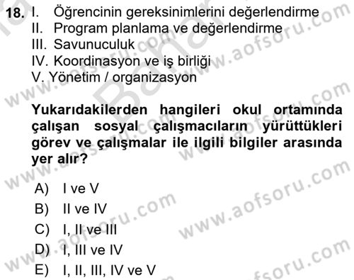Sosyal Hizmet Kuruluşları Dersi 2024 - 2025 Yılı (Final) Dönem Sonu Sınav Soruları 18. Soru