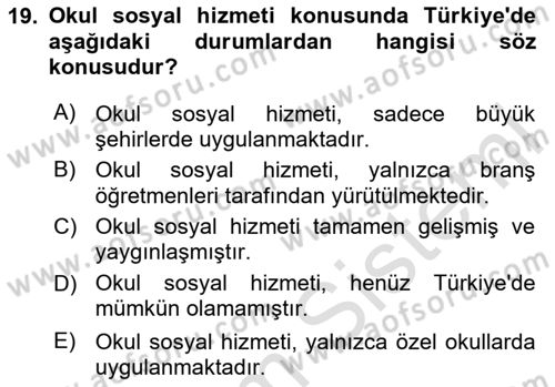 Sosyal Hizmet Kuruluşları Dersi 2024 - 2025 Yılı (Final) Dönem Sonu Sınav Soruları 19. Soru