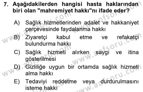 Sosyal Hizmet Kuruluşları Dersi 2024 - 2025 Yılı (Final) Dönem Sonu Sınav Soruları 7. Soru