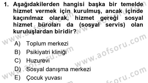 Sosyal Hizmet Kuruluşları Dersi 2025 - 2026 Yılı (Vize) Ara Sınav Soruları 1. Soru