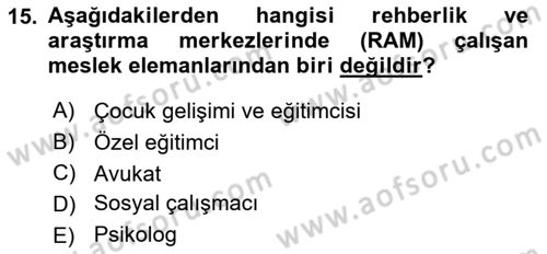 Sosyal Hizmet Kuruluşları Dersi 2025 - 2026 Yılı (Vize) Ara Sınav Soruları 15. Soru