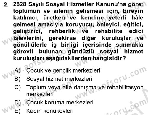 Sosyal Hizmet Kuruluşları Dersi 2025 - 2026 Yılı (Final) Dönem Sonu Sınav Soruları 2. Soru