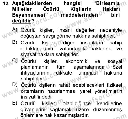 Temel Sağlık Hizmetleri Dersi 2012 - 2013 Yılı (Final) Dönem Sonu Sınav Soruları 12. Soru