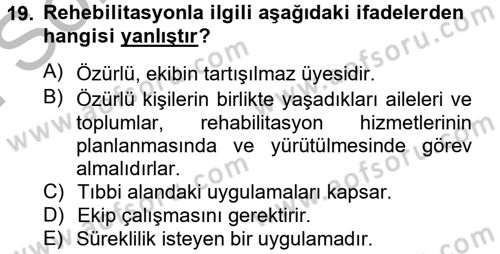 Temel Sağlık Hizmetleri Dersi 2012 - 2013 Yılı (Final) Dönem Sonu Sınav Soruları 19. Soru
