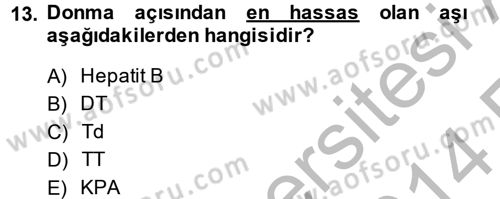 Temel Sağlık Hizmetleri Dersi 2013 - 2014 Yılı (Vize) Ara Sınav Soruları 13. Soru