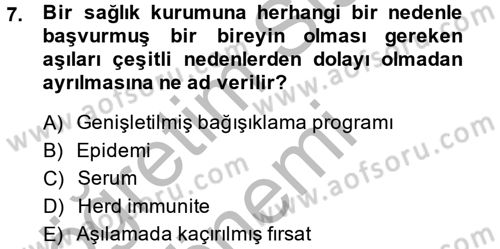 Temel Sağlık Hizmetleri Dersi 2013 - 2014 Yılı (Vize) Ara Sınav Soruları 7. Soru