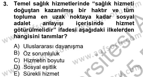 Temel Sağlık Hizmetleri Dersi 2014 - 2015 Yılı (Vize) Ara Sınav Soruları 3. Soru