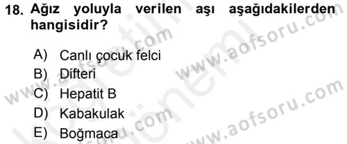 Temel Sağlık Hizmetleri Dersi 2015 - 2016 Yılı (Vize) Ara Sınav Soruları 18. Soru