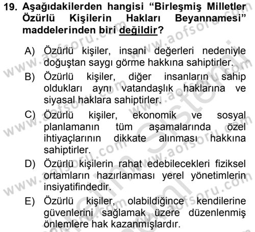 Temel Sağlık Hizmetleri Dersi 2015 - 2016 Yılı (Final) Dönem Sonu Sınav Soruları 19. Soru