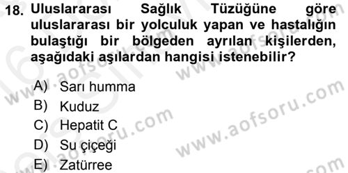 Temel Sağlık Hizmetleri Dersi 2015 - 2016 Yılı Tek Ders Sınav Soruları 18. Soru