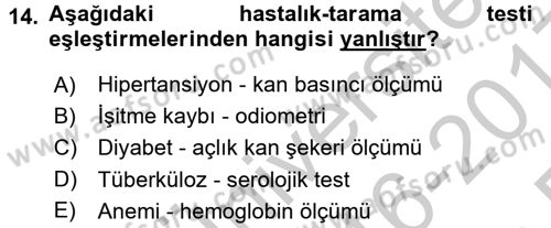 Temel Sağlık Hizmetleri Dersi 2016 - 2017 Yılı 3 Ders Sınav Soruları 14. Soru