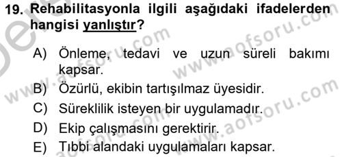 Temel Sağlık Hizmetleri Dersi 2016 - 2017 Yılı 3 Ders Sınav Soruları 19. Soru