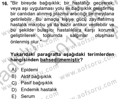 Temel Sağlık Hizmetleri Dersi 2016 - 2017 Yılı (Vize) Ara Sınav Soruları 16. Soru