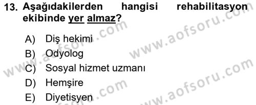 Temel Sağlık Hizmetleri Dersi 2017 - 2018 Yılı 3 Ders Sınav Soruları 13. Soru