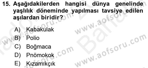 Temel Sağlık Hizmetleri Dersi 2017 - 2018 Yılı (Vize) Ara Sınav Soruları 15. Soru