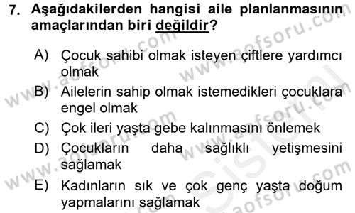 Temel Sağlık Hizmetleri Dersi 2017 - 2018 Yılı (Vize) Ara Sınav Soruları 7. Soru
