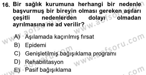 Temel Sağlık Hizmetleri Dersi 2021 - 2022 Yılı (Vize) Ara Sınav Soruları 16. Soru