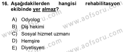 Temel Sağlık Hizmetleri Dersi 2021 - 2022 Yılı (Final) Dönem Sonu Sınav Soruları 16. Soru