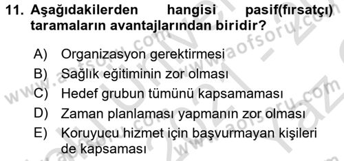 Temel Sağlık Hizmetleri Dersi 2021 - 2022 Yılı Yaz Okulu Sınav Soruları 11. Soru