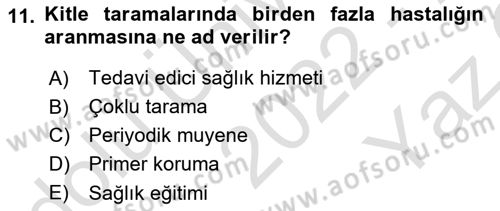 Temel Sağlık Hizmetleri Dersi 2022 - 2023 Yılı Yaz Okulu Sınav Soruları 11. Soru