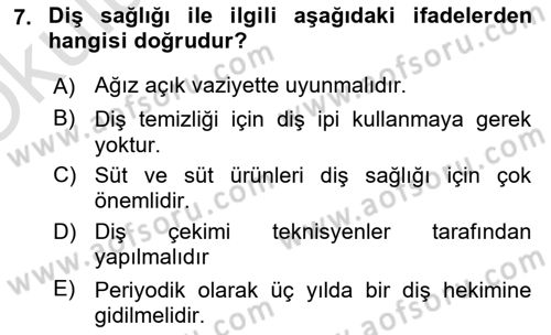 Temel Sağlık Hizmetleri Dersi 2022 - 2023 Yılı Yaz Okulu Sınav Soruları 7. Soru