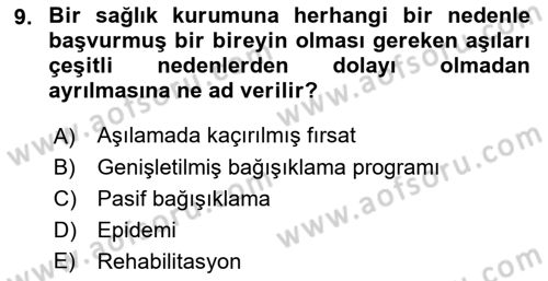 Temel Sağlık Hizmetleri Dersi 2022 - 2023 Yılı Yaz Okulu Sınav Soruları 9. Soru